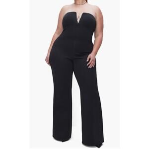 Good American NWT Crystal Scuba Jumpsuit Strapless Wide Leg Black Plus Size 3XL